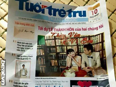 Tấm thiệp mời cưới độc đáo đậm chất báo chí gây bão mạng