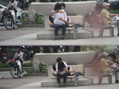 Hà Nội: Đôi học sinh ôm hôn "đắm đuối" trong tư thế nhạy cảm giữa chốn đông người