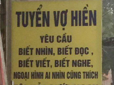 Cãi nhau, chồng treo bảng tuyển vợ mới