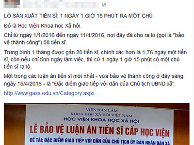 Viện hàn lâm Khoa học Xã hội VN phản hồi thông tin "Lò sản xuất tiến sĩ"