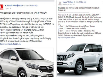 Toyota và Honda bác tin mở chương trình tặng 80 ô tô