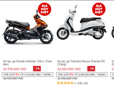 Nhiều xe máy bị bán chênh giá hàng triệu đồng trên Lazada
