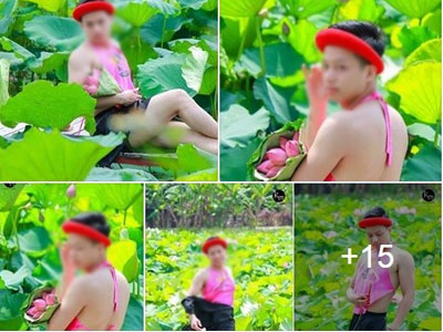 Dân mạng lên án chàng trai mặc áo yếm gợi cảm bên hồ sen
