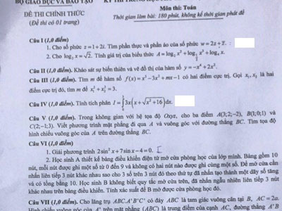 Bài giải môn Toán THPT quốc gia 2016