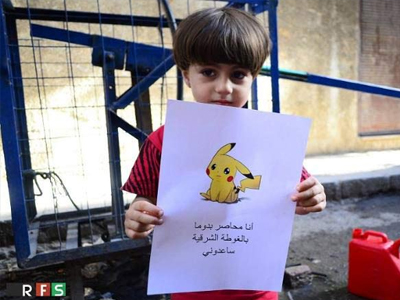 Trẻ em Syria cầm ảnh Pokemon cầu xin giải cứu