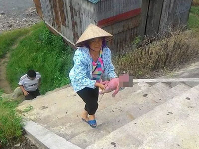 Phát hiện bé trai sơ sinh còn nguyên dây rốn trần truồng nằm úp trong vườn rau
