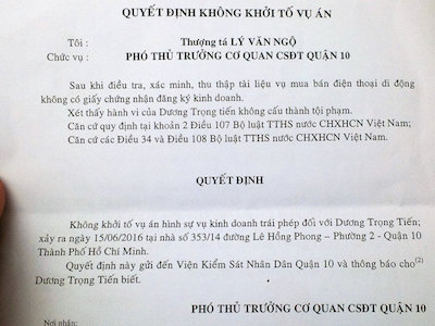 Không khởi tố hình sự vụ "bán điện thoại cùi bắp"