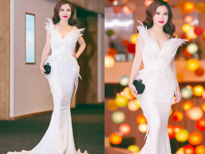 Hoa khôi Lan Phương đẹp tinh khôi với đầm dạ hội