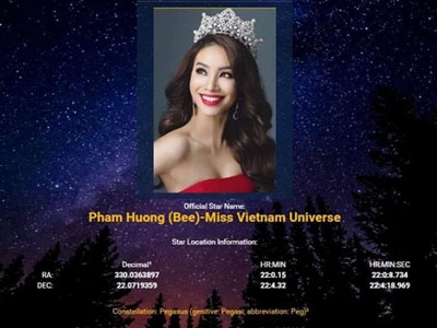 Phạm Hương là Hoa hậu đầu tiên được fan tặng cả sao thiên văn