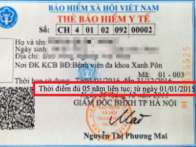 BHXH VN giải thích về dòng chữ “Thời điểm đủ 5 năm …” trên thẻ BHYT