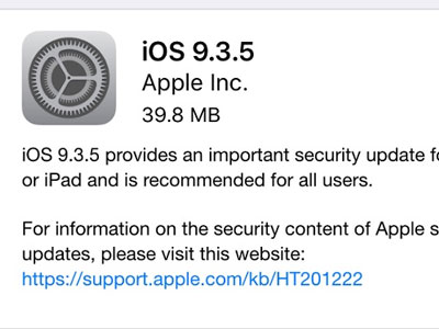 Apple phát hành iOS 9.3.5 để vá lỗ hổng quan trọng