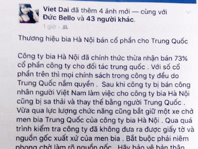 Người bán bia Huda lên facebook nói xấu bia Hà Nội bị phạt tiền