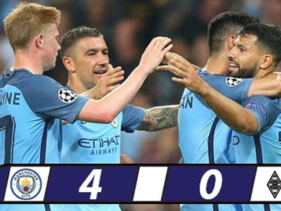 Aguero lập hat-trick, Man City đại thắng tại Champions League