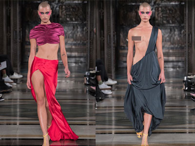 Người mẫu để đầu trọc, ngực trần ở London Fashion Week