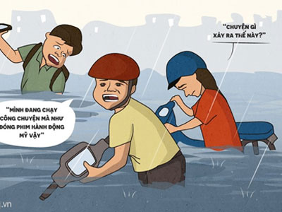 Hí họa trận mưa ngập lớn nhất 40 năm ở Sài Gòn