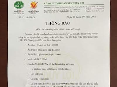 “Té ghế” với công văn hỗ trợ nhân viên của đại gia Duy Lợi