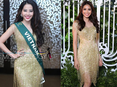 Nam Em diện lại váy của Phạm Hương dự tiệc ở Miss Earth