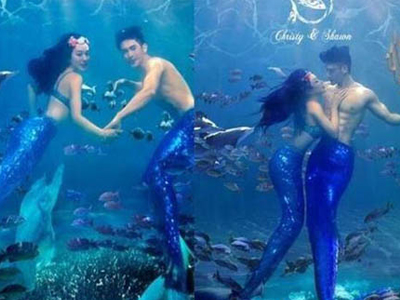 "Bom sex" gốc Việt hóa thân thành người cá trong thiệp cưới
