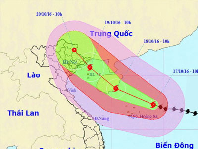 Bão Sarika giật cấp 16 hướng vào Quảng Ninh - Nam Định