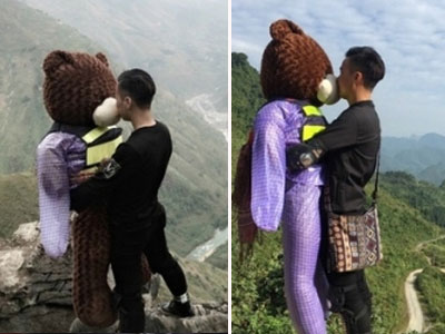 Chàng trai đưa gấu bông "khổng lồ" cùng đi phượt 300km nói gì?