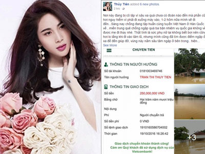 Thuỷ Tiên cũng bất ngờ đăng số tiền "khủng" ủng hộ miền Trung
