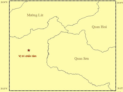Động đất 3,9 độ Richter tại khu vực Thanh Hóa gần biên giới Việt-Lào