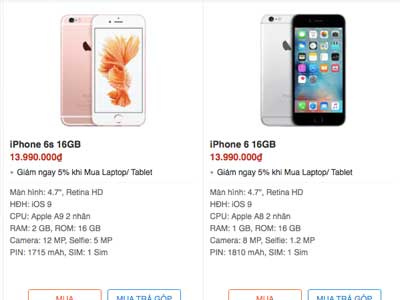 iPhone 6S 16 GB giảm giá 3 triệu đồng