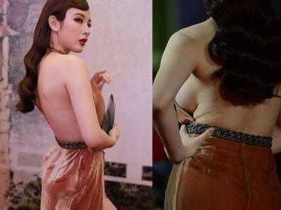 Phía sau lưng trần nuột nà, Angela Phương Trinh bị soi lộ rõ vùng eo ngấn mỡ