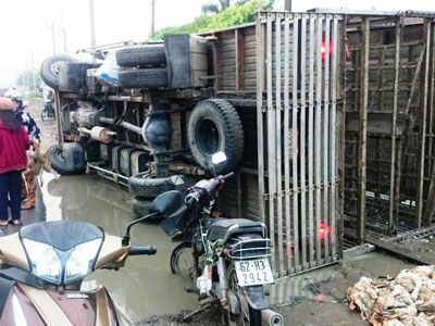 Dân xúm lại mua giúp hàng trăm con vịt chết ngạt khi xe bị lật