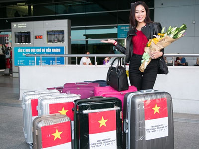 Diệu Ngọc mang 100 kg hành lý dự thi Miss World
