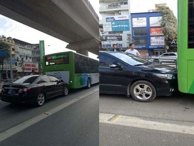 Vụ xe biển xanh 80A chạy sai làn, húc đuôi xe buýt nhanh: "Cũng may xử lý kịp"