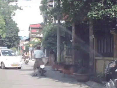 Clip: Chó nhà lao ra sủa inh ỏi, người đàn ông giật mình phi thẳng xe máy vào taxi