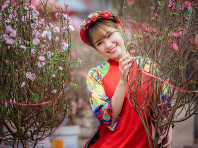 Cô gái Hà thành tạo dáng xinh đẹp bên hoa đào