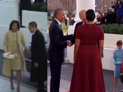 Video đối lập cách Trump và Obama bước xuống xe cùng vợ