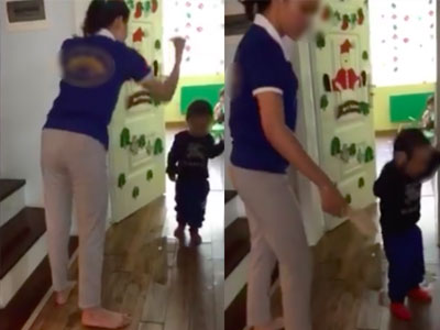 Clip nhiều bé bị cô giáo mầm non dùng dép đánh vào đầu, nhéo tai chửi mắng gây phẫn nộ