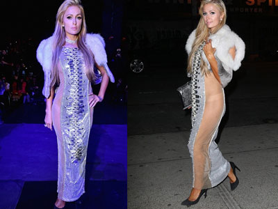 Paris Hilton mặc váy xuyên thấu đi xem thời trang