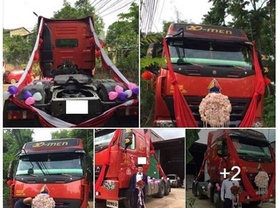 Dân cư mạng xôn xao với màn rước dâu bằng xe đầu kéo "cực độc" ở Thái Nguyên