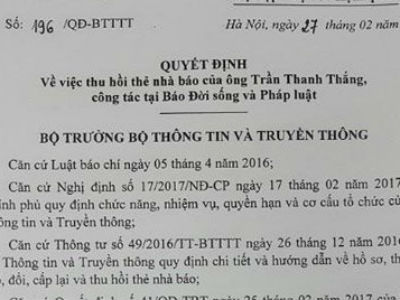 Thu thẻ nhà báo người gửi công văn cho ông Đoàn Ngọc Hải