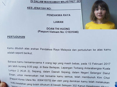 Đoàn Thị Hương bị buộc tội mưu sát vụ nghi án Kim Jong Nam