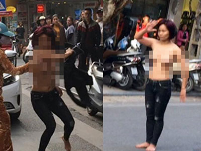Cô gái trẻ nghi “ ngáo đá”, khỏa thân làm loạn phố cổ Hà Nội