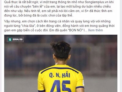 Cổ động viên SLNA "đau nhói tim" vì Quế Ngọc Hải