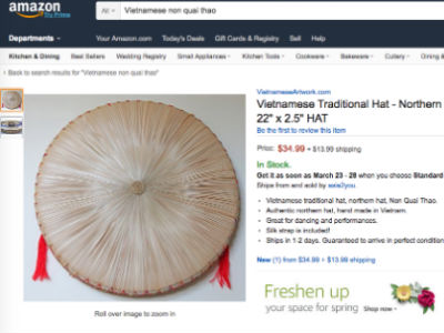 Hơn nửa triệu đồng một chiếc nón quai thao, nón lá trên Amazon