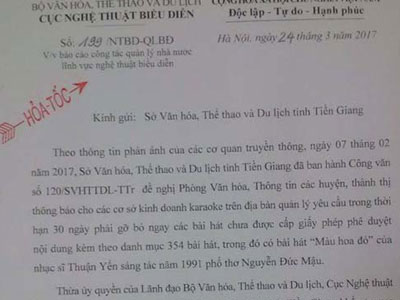 Cục NTBD gửi công văn hỏa tốc về việc tạm dừng ca khúc "Màu hoa đỏ"