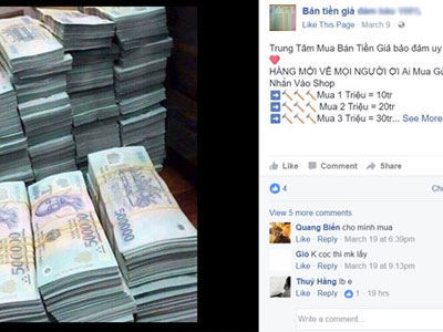 Bán tiền giả công khai trên Facebook
