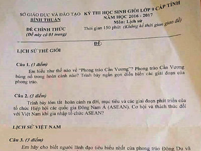 Sốc với đề thi đưa phong trào Cần Vương vào lịch sử thế giới