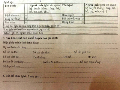 Câu hỏi "số lần phá thai" trong hồ sơ sức khoẻ học sinh tiểu học