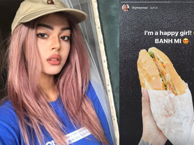 Hot girl Lily Maymac hào hứng khoe ảnh ăn bánh mỳ Việt Nam