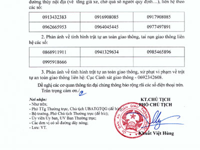 Công bố đường dây nóng về ATGT dịp lễ 30.4 – 1.5