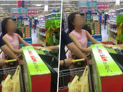 Cô gái xinh đẹp có hành động và câu nói xấu hổ giữa siêu thị Hà Nội