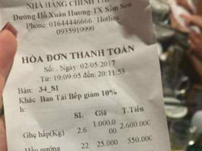 Nhà hàng ở Sầm Sơn nói về việc bị tố "chặt chém" giá ghẹ 1 triệu đồng/kg